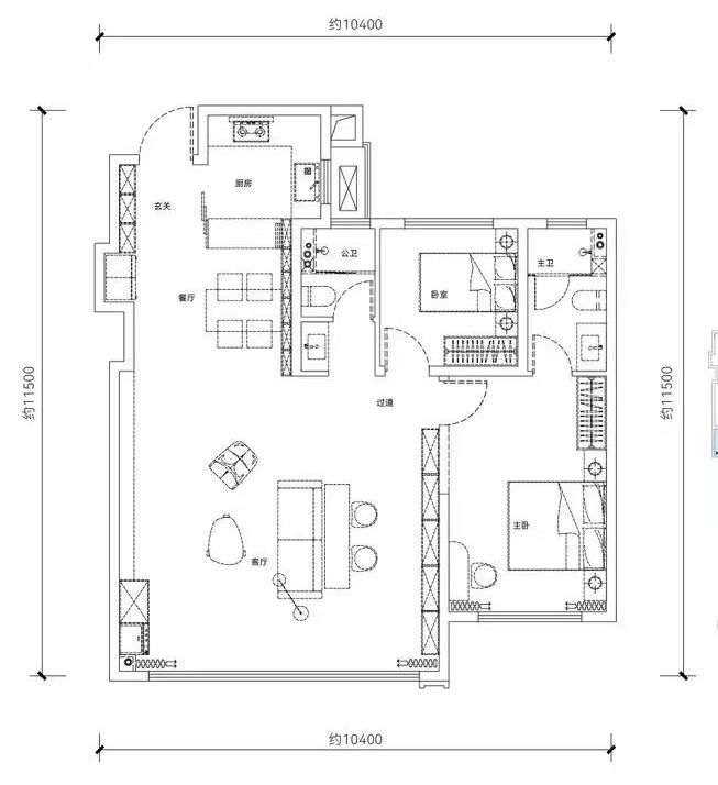 方岛金茂晓棠三室两厅两卫107㎡户型图