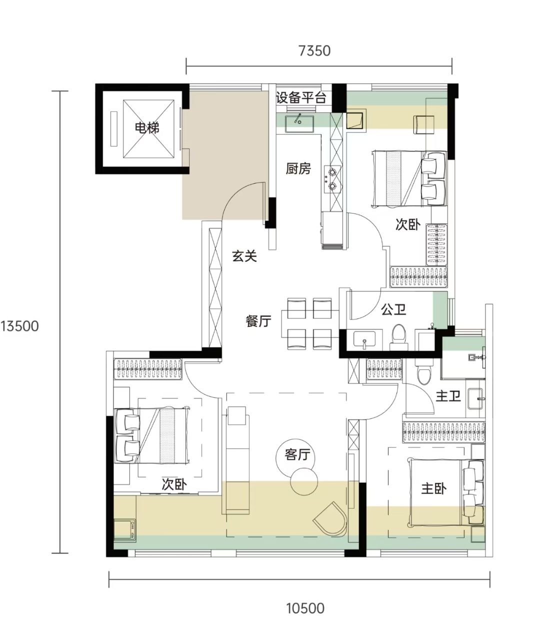 承宁府三室两厅两卫125㎡户型图