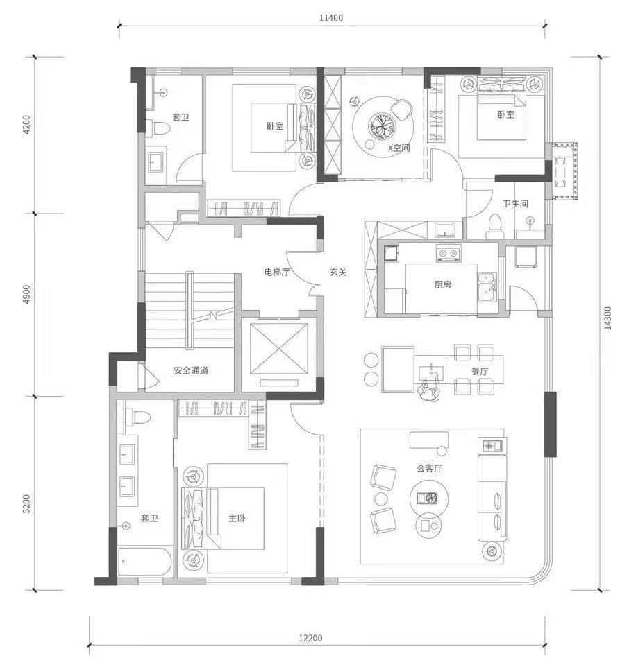 天创.元萃四房两厅三卫142㎡户型图