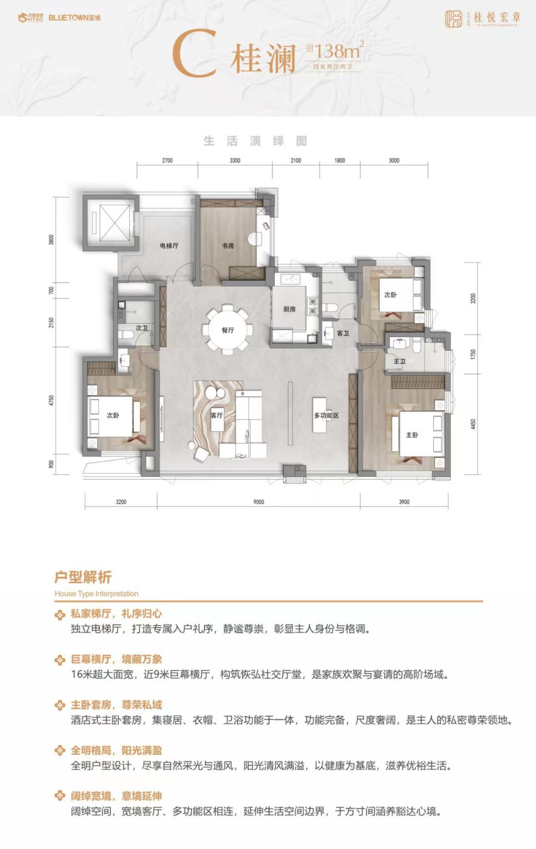 洪投蓝城.桂悦宏章四室两厅两卫138㎡户型图