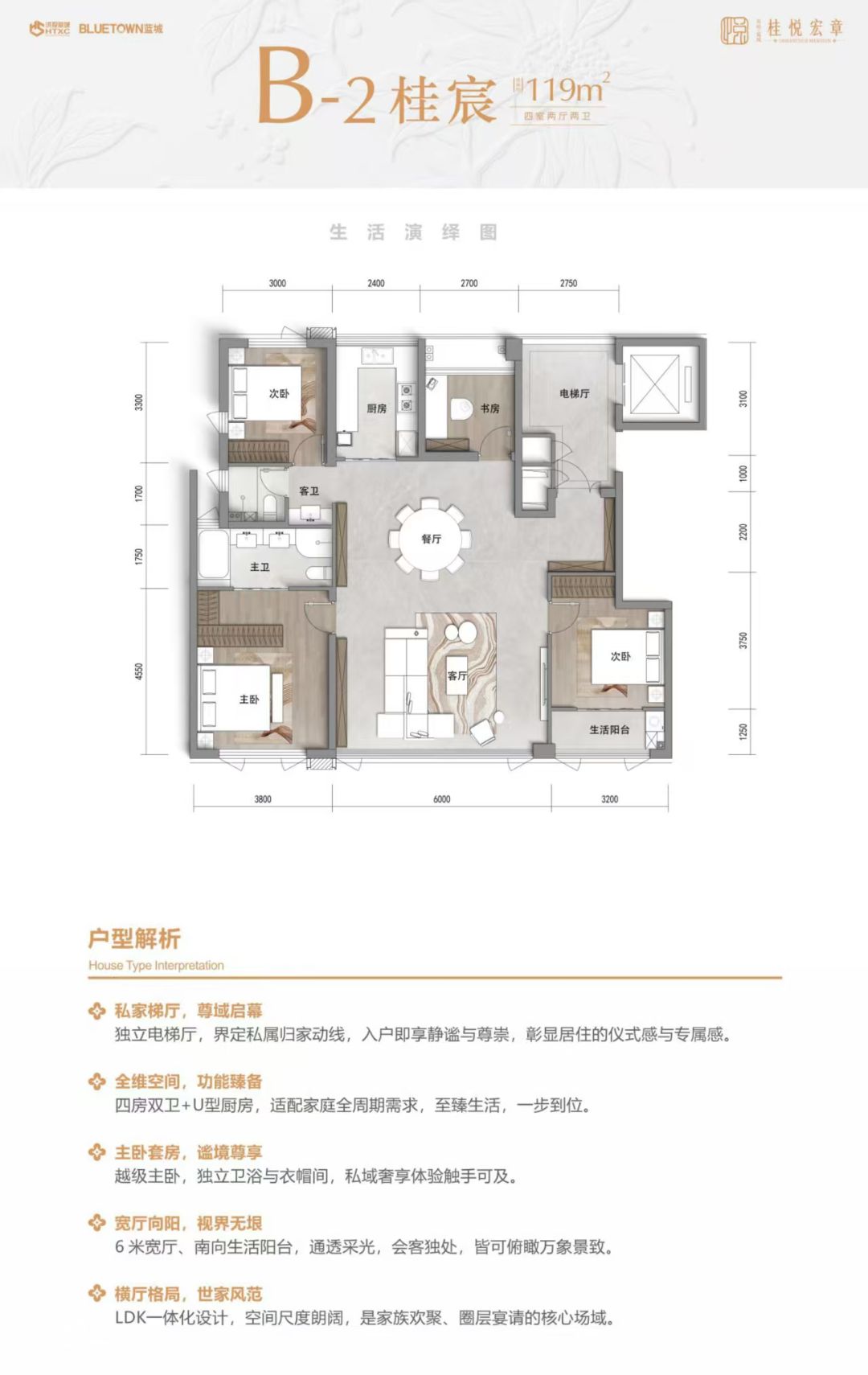 洪投蓝城.桂悦宏章四室两厅两卫119㎡户型图